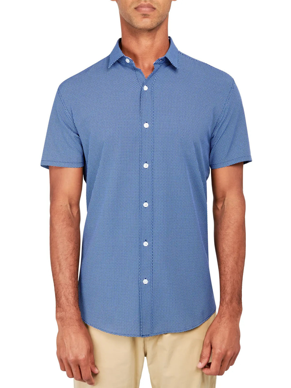 W.R.K Dark Blue Mini Geo Print 4-Way Stretch Short Sleeve Shirt/6688